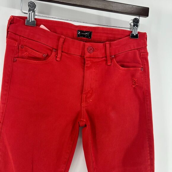 Mother Looker Ankle Fray Skinny Jeans Women's 26 Red Distressed Raw Ankle Pants - Picture 2 of 15